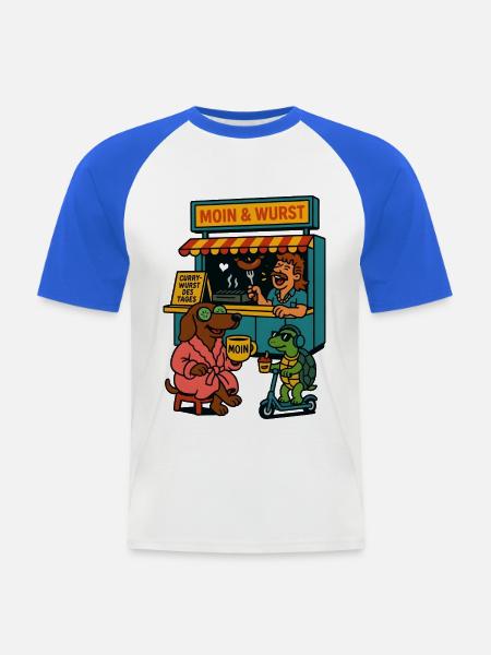 Dackel Imbiss Moin und Wurst - Männer Baseball-T-Shirt - Weiß/Royalblau
