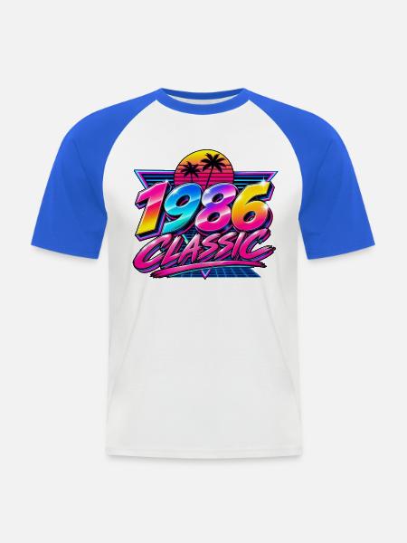 Neonpalmen 1986 Retro - Männer Baseball-T-Shirt - Weiß/Royalblau