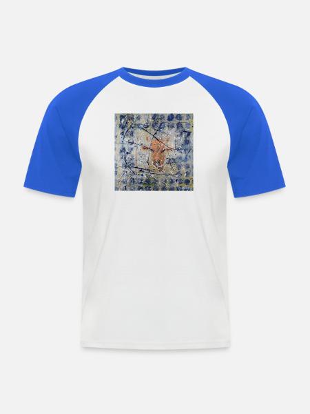 Orange Kuh im Splatter-Abstract - Männer Baseball-T-Shirt - Weiß/Royalblau