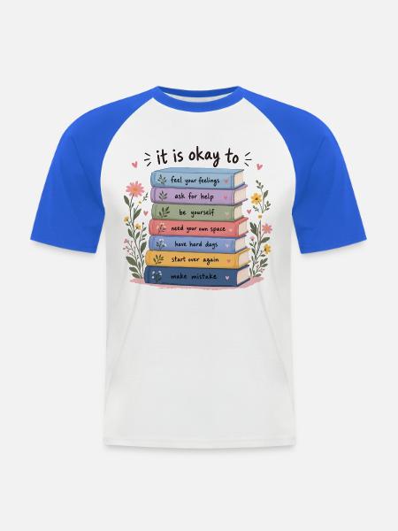 Buchstapel der Selbsthilfe - Männer Baseball-T-Shirt - Weiß/Royalblau