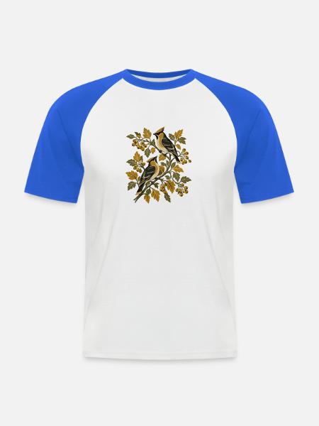 Herbstliche Zweigsänger Illustration - Männer Baseball-T-Shirt - Weiß/Royalblau