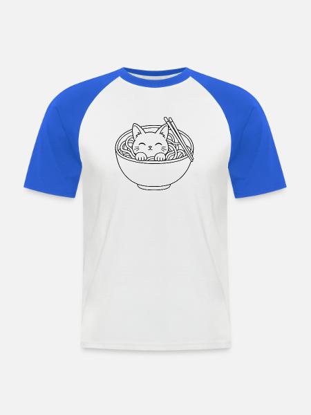 Ramen-Kätzchen - Männer Baseball-T-Shirt - Weiß/Royalblau