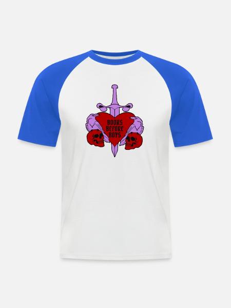 Books Before Boys - dreifarbig - Männer Baseball-T-Shirt - Weiß/Royalblau