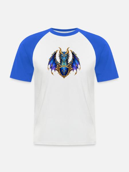 Saphirblauer Drache – Goldenes Wappenschild - Männer Baseball-T-Shirt - Weiß/Royalblau