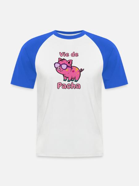 Leben von Pacha Pig Glam - Männer Baseball-T-Shirt - Weiß/Royalblau