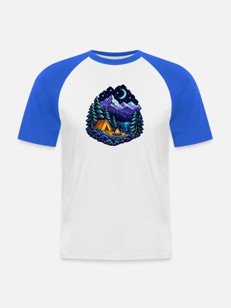 Camping unter dem Mond - Männer Baseball-T-Shirt - Weiß/Royalblau