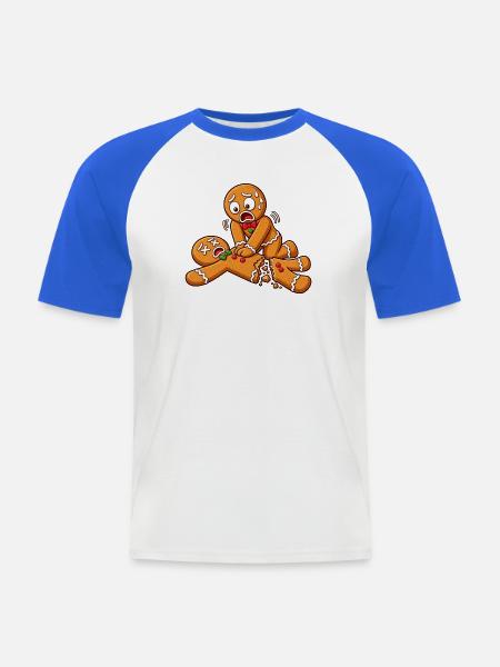 Lebkuchen Chaos: Zerrissenes Kekspaar - Männer Baseball-T-Shirt - Weiß/Royalblau
