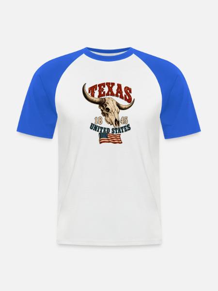 Texas Skull USA Flag - Männer Baseball-T-Shirt - Weiß/Royalblau