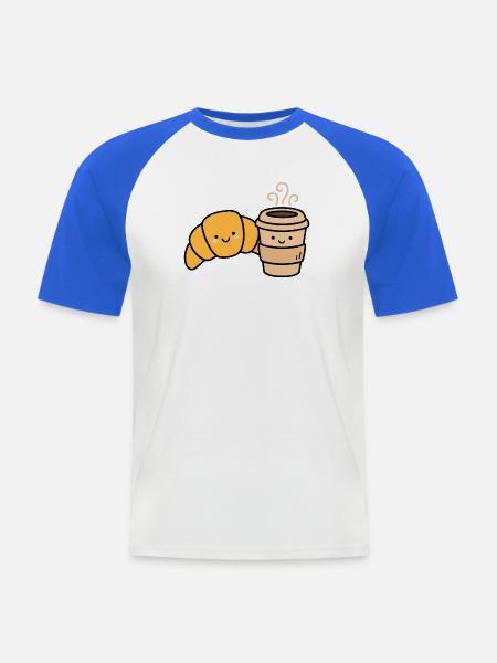 Kawaii Croissant Kaffee-Duo - Männer Baseball-T-Shirt - Weiß/Royalblau