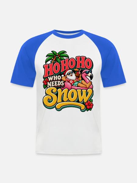 Tropisches Weihnachten mit Santa Flamingo - Männer Baseball-T-Shirt - Weiß/Royalblau
