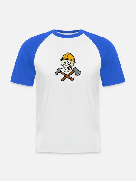Lustiger Bauarbeiter-Schädel - Männer Baseball-T-Shirt - Weiß/Royalblau