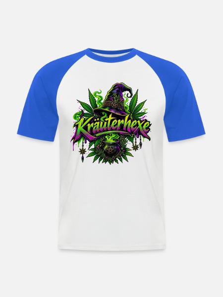 Kräuterhexe mit Hanfblatt und Hexenhut - Männer Baseball-T-Shirt - Weiß/Royalblau