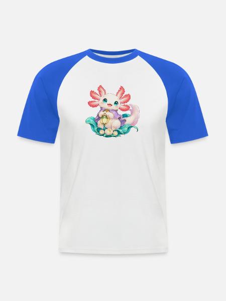 Süßer Axolotl mit Laterne | Noventra - Männer Baseball-T-Shirt - Weiß/Royalblau