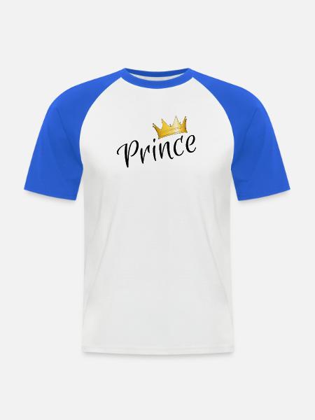 Prince - Prinz mit goldener Krone - Männer Baseball-T-Shirt - Weiß/Royalblau