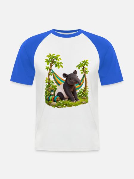 Kleiner Tapir am bunten Hängemattenlager - Männer Baseball-T-Shirt - Weiß/Royalblau
