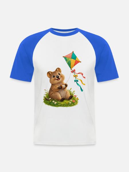 Kleines Quokka mit buntem Wiesendrachen - Männer Baseball-T-Shirt - Weiß/Royalblau
