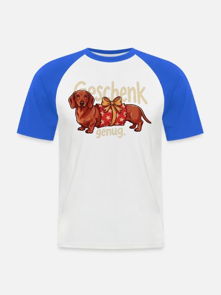 Süßer Dackel als Weihnachtsgeschenk - Männer Baseball-T-Shirt - Weiß/Royalblau