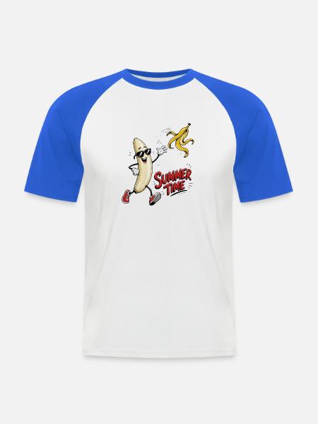 Sommerbanane im Action Stil - Männer Baseball-T-Shirt - Weiß/Royalblau