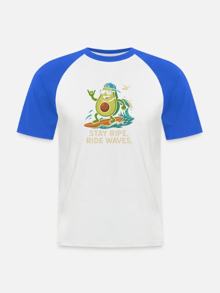Stay ripe, ride waves - Männer Baseball-T-Shirt - Weiß/Royalblau