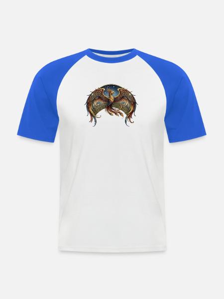 Keltischer Phönix im Sternenflug - Männer Baseball-T-Shirt - Weiß/Royalblau