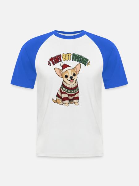 Tiny But Festive – Chihuahua Weihnachtsshirt - Männer Baseball-T-Shirt - Weiß/Royalblau
