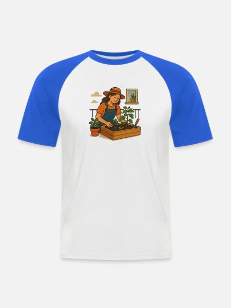 Geschenk fürs erste Balkon-Hochbeet - Männer Baseball-T-Shirt - Weiß/Royalblau