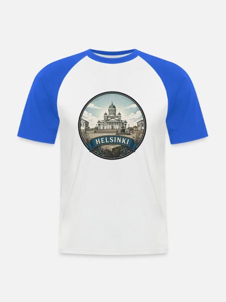 Helsinki Finnland Reiseabzeichen Kathedralen-Souvenir - Männer Baseball-T-Shirt - Weiß/Royalblau