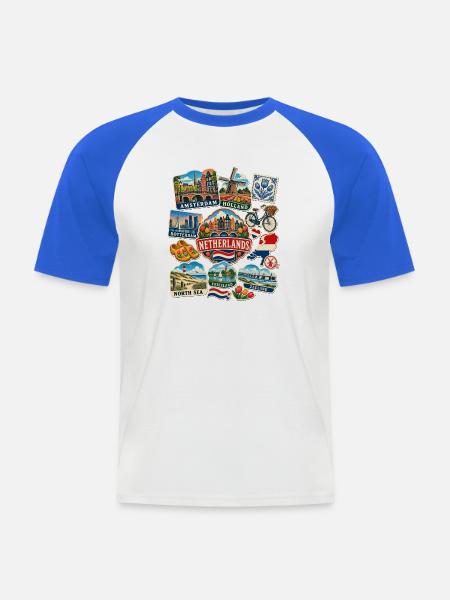 Niederlande Reisesticker - Männer Baseball-T-Shirt - Weiß/Royalblau