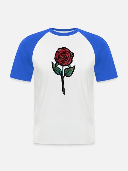 Karmesinrose Aquarell - Männer Baseball-T-Shirt - Weiß/Royalblau