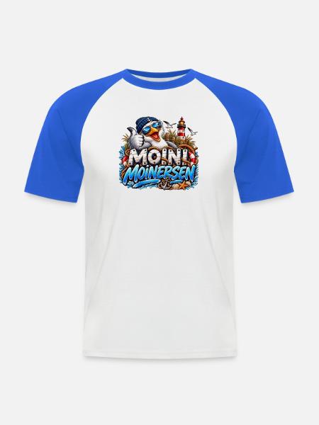 Moini Moinersen Moin Maritim Möwe - Männer Baseball-T-Shirt - Weiß/Royalblau