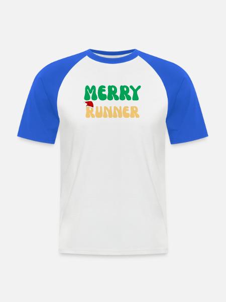 Merry Runner Weihnachtsgeschenk Laufmarathon - Männer Baseball-T-Shirt - Weiß/Royalblau