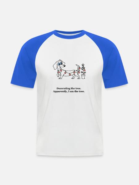 Der Dackel wird zum Weihnachtsbaum - Männer Baseball-T-Shirt - Weiß/Royalblau