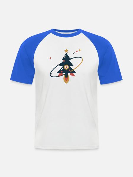Tannenbaum auf Sternenreise – Weihnachtsrakete - Männer Baseball-T-Shirt - Weiß/Royalblau