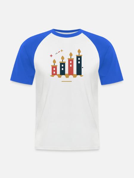 Adventstadt im Kerzenlicht – Weihnachtsmotiv - Männer Baseball-T-Shirt - Weiß/Royalblau