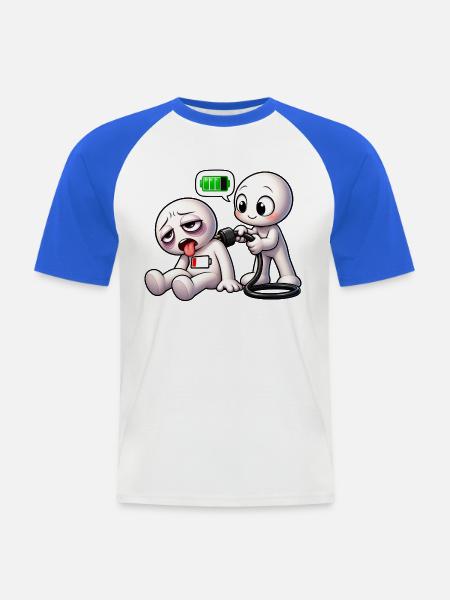 Soziale Batterie leer – Bitte aufladen! - Männer Baseball-T-Shirt - Weiß/Royalblau