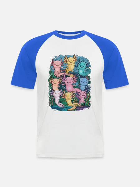 Bunte Glückliche Axolotl - Männer Baseball-T-Shirt - Weiß/Royalblau
