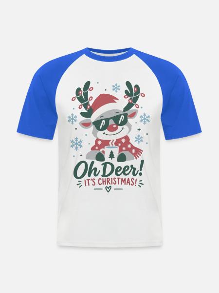 Oh Deer! Es ist Weihnachten - Männer Baseball-T-Shirt - Weiß/Royalblau