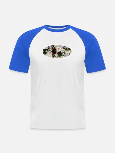 Red Admiral Butterfly auf Asters - Männer Baseball-T-Shirt - Weiß/Royalblau
