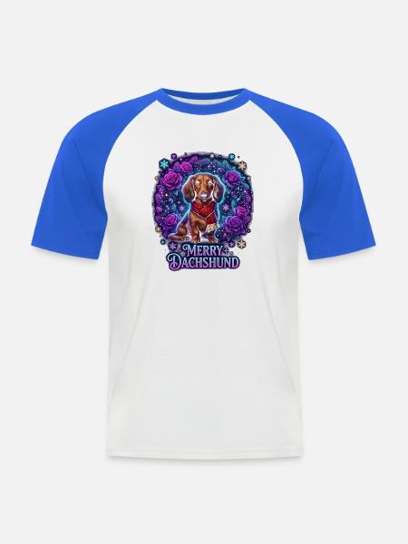 Winterdackel Rosenzauber - Männer Baseball-T-Shirt - Weiß/Royalblau