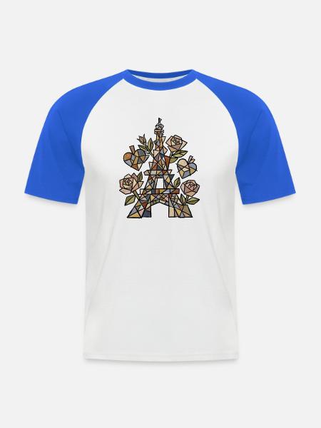 Eiffel im Mosaik mit Rosen - Männer Baseball-T-Shirt - Weiß/Royalblau