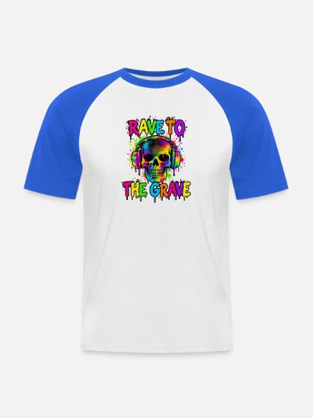 Rave Skull Neon-Kopfhörer - Männer Baseball-T-Shirt - Weiß/Royalblau