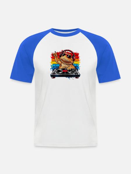 Bearded Dragon DJ Rainbow Vibes - Männer Baseball-T-Shirt - Weiß/Royalblau