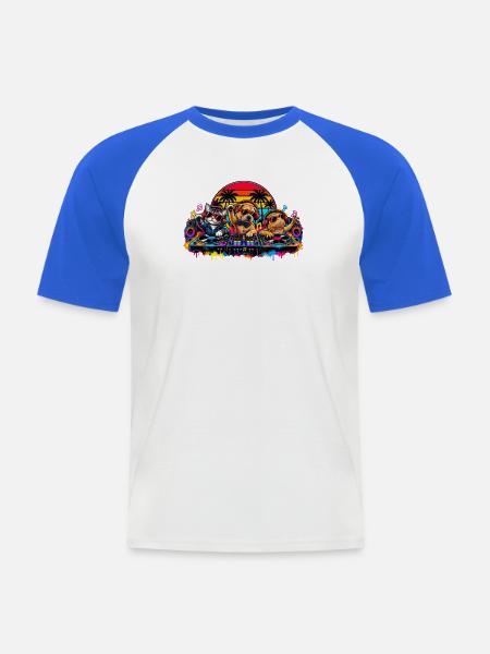 Palm Party DJ Pals - Männer Baseball-T-Shirt - Weiß/Royalblau