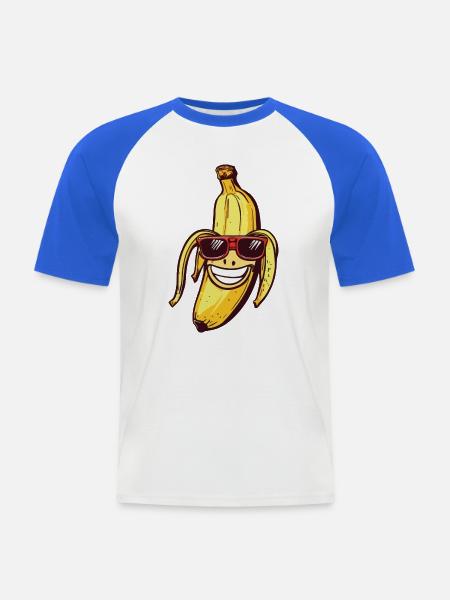 Lachende Banane mit Sonnenbrille - Männer Baseball-T-Shirt - Weiß/Royalblau
