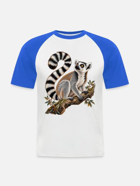 Katta im Geäst - Männer Baseball-T-Shirt - Weiß/Royalblau