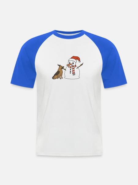 Schäferhund klaut Schneemann den Stockarm - Männer Baseball-T-Shirt - Weiß/Royalblau