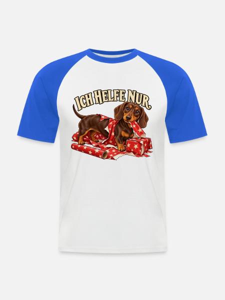 Dackel Weihnachten – Ich helfe nur - Männer Baseball-T-Shirt - Weiß/Royalblau