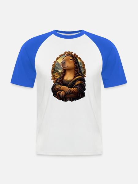 Capybara Mona Lisa – Tierische Kunstparodie - Männer Baseball-T-Shirt - Weiß/Royalblau