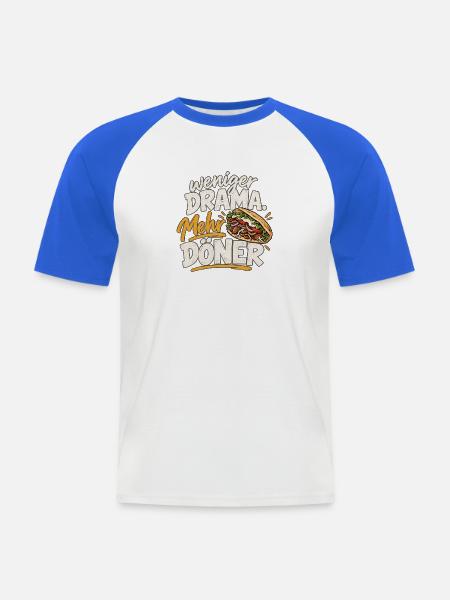 Weniger Drama, Mehr Döner - Männer Baseball-T-Shirt - Weiß/Royalblau