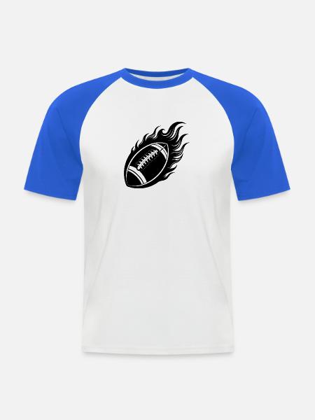 Flammender Fußball - Männer Baseball-T-Shirt - Weiß/Royalblau